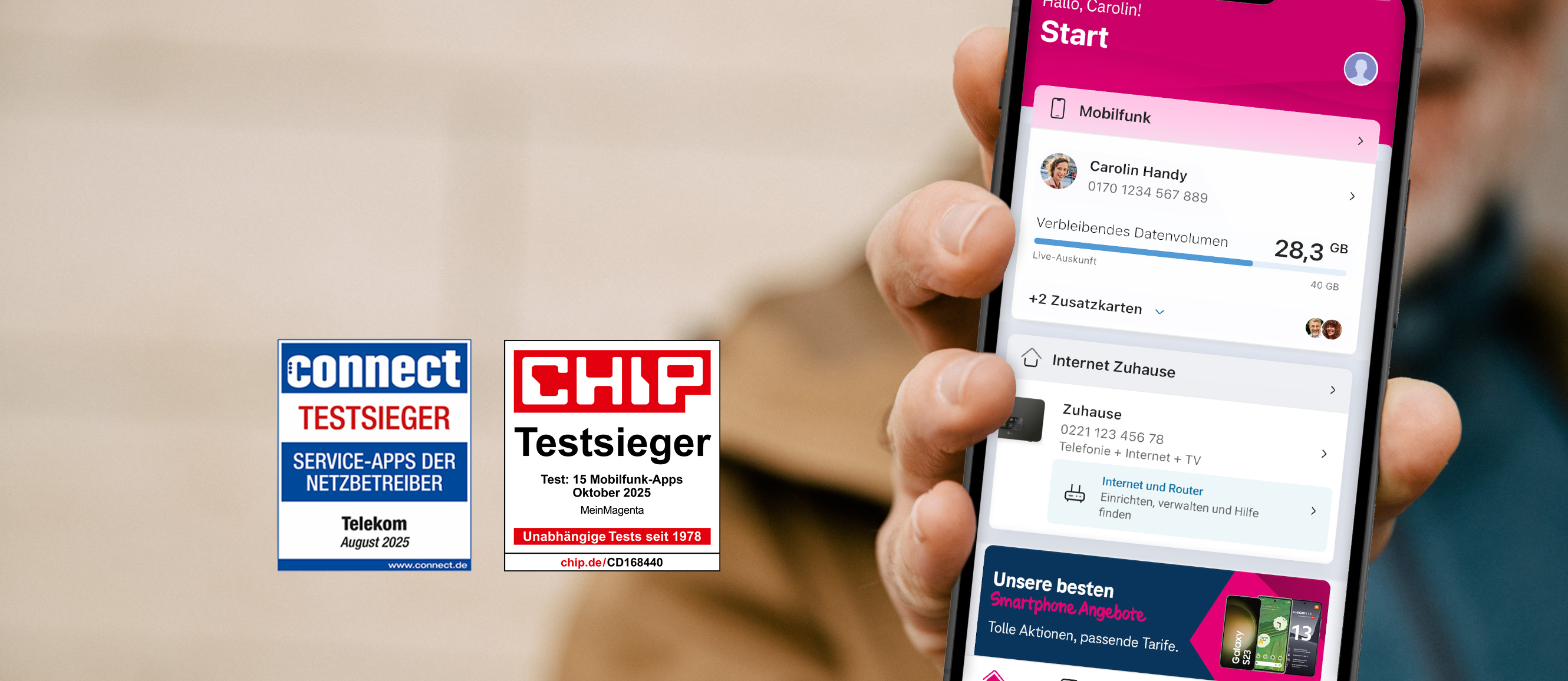 Bild: Smartphone mit Startseite der MeinMagenta App 