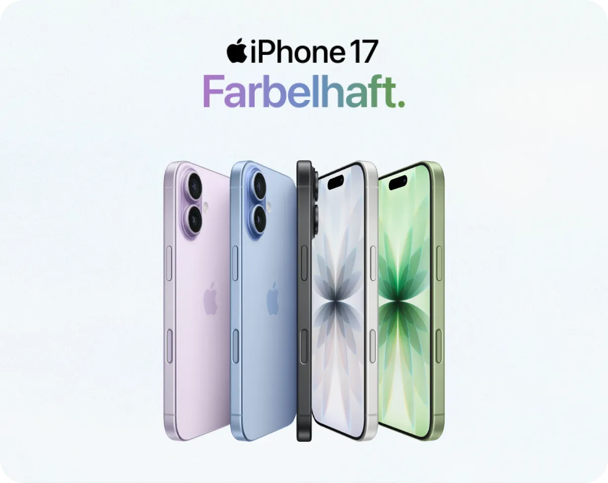 Werbegrafik für iPhone 17 in mehreren Farben.